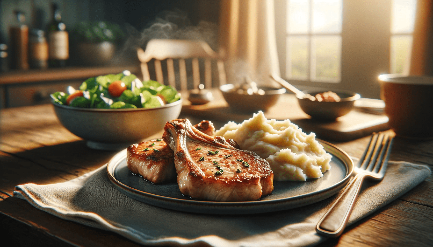 Pečeni svinjski kotleti s krompirjevim pirejem in svežo solato Foto_Portal24