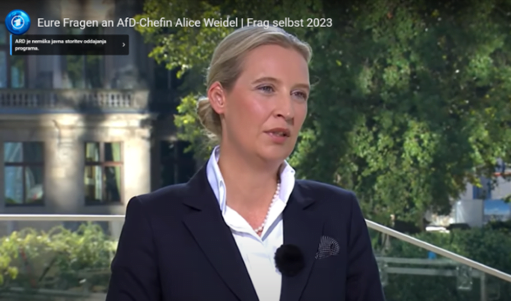 Alice Weidel zajem zaslona