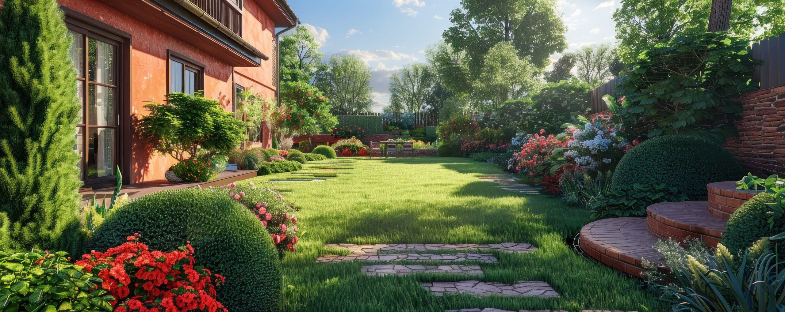 a beautiful backyard with flowers and shrubs https://www.vecteezy.com/photo/40280153-ai-generated-a-beautiful-backyard-with-flowers-and-shrubs
