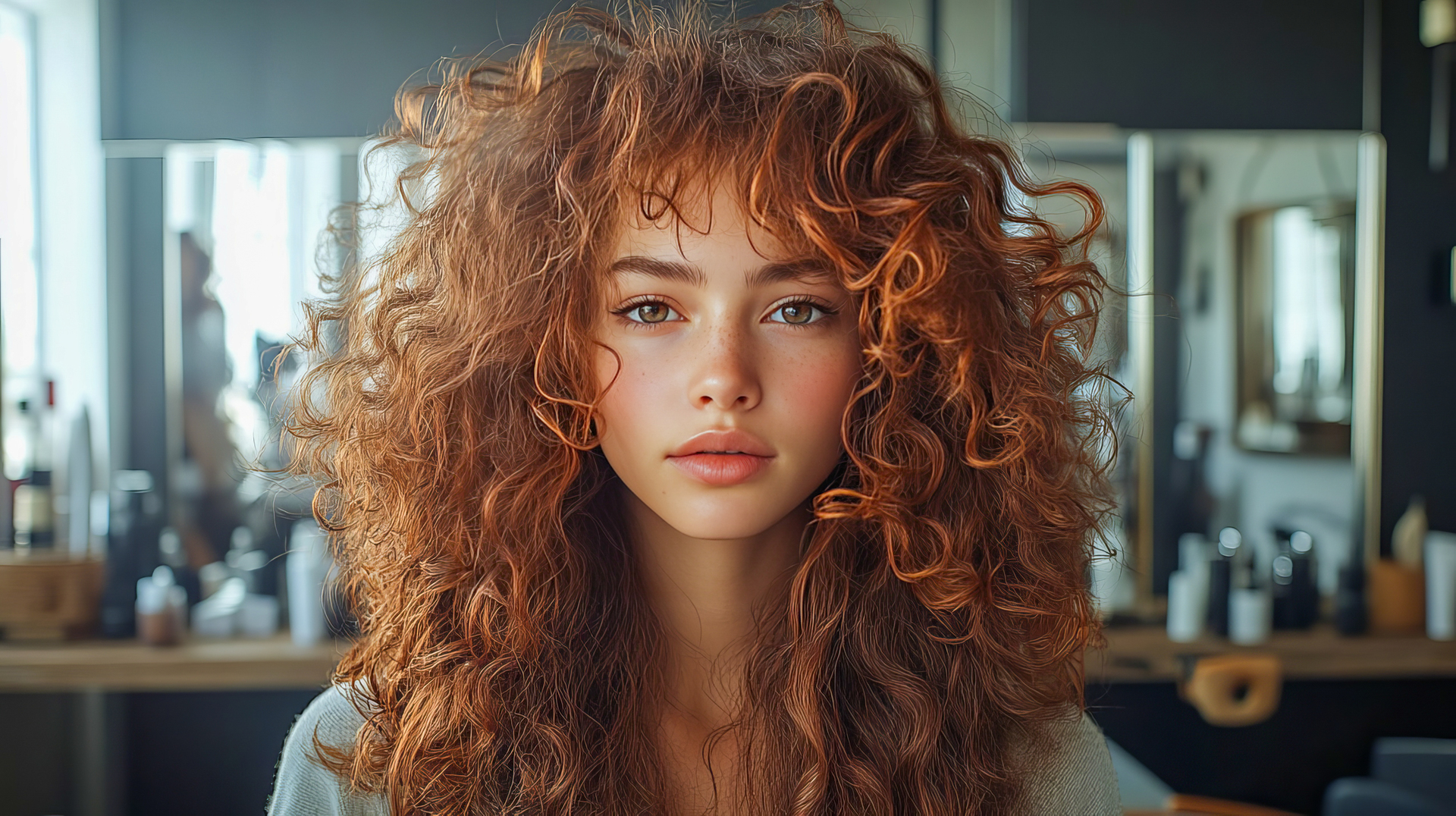 Girl with curly hair styling after the hairdresser https://www.vecteezy.com/photo/54580034-girl-with-curly-hair-styling-after-the-hairdresser