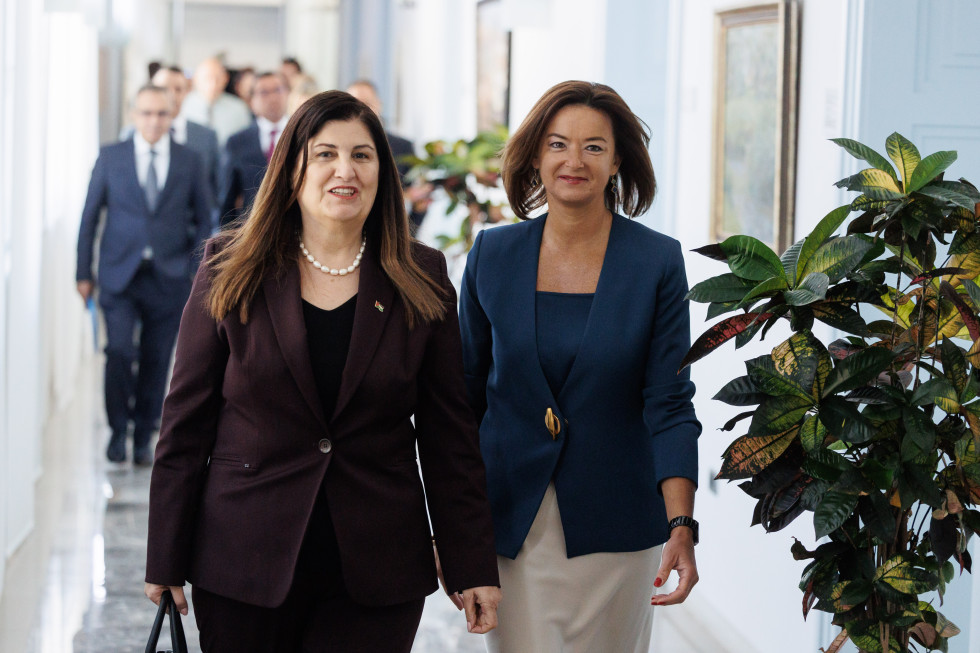 Ministrica Tanja Fajon je na obisku gostila ministrico za zunanje zadeve in izseljence države Palestine Varsten Agabekjan Šahin STA https://www.gov.si/novice/2025-08-25-fajonova-ob-prvem-obisku-palestinske-zunanje-ministrice-naj-namesto-orozja-v-gazi-spregovori-mir/